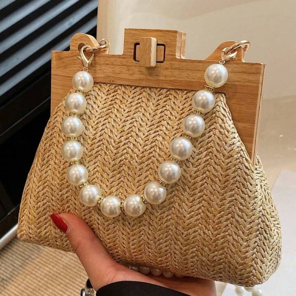 Striped crossbody bag shoulder striped handbag purse wood magnetic clutch canvas - Picture 10 of 10